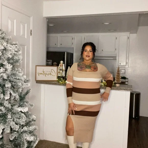 Fashion Nova | Dresses | Fashion Nova Striped Beige And Brown Dress |  Poshmark
